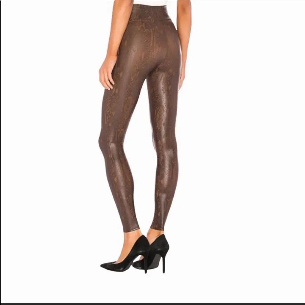 SPANX | Faux Leather Snakeskin Print Brown & Black Leggings Women’s Size Medium